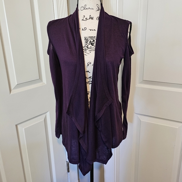Rags and Couture Cold Shoulder Purple Cardigan - Picture 1 of 4